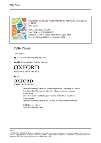 Accumulation by Segregation: Muslim Localities in Delhi