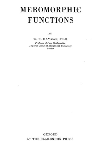 Meromorphic functions [reprinted with index].