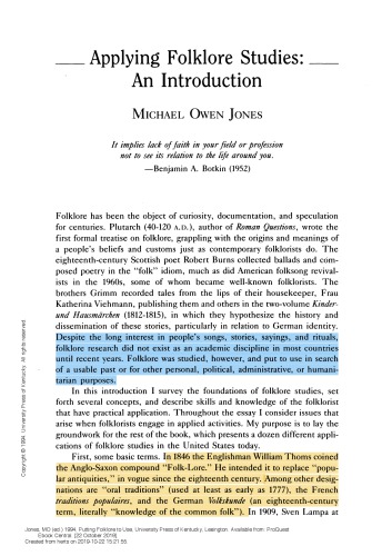 Applying Folklore Studies- An introduction