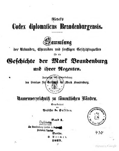 Riedel's Codex Diplomaticus Brandenburgensis. Namenverzeichniß