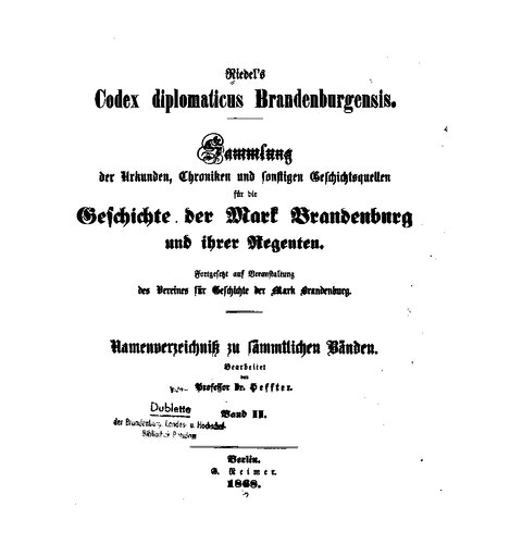 Riedel's Codex Diplomaticus Brandenburgensis. Namenverzeichniß