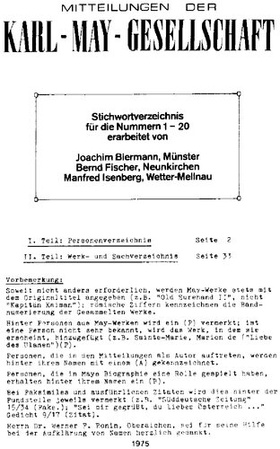 Stichwortverzeichnis für die Nummern 1-20 der Mitteilungen der KMG