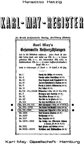 Karl-May-Register zu OLD SUREHAND I-III MUTTERLIEBE SATAN UND ISCHARIOT I-III PROFESSOR VITZLIPUTZLI WENN SICH ZWEI HERZEN SCHEIDEN