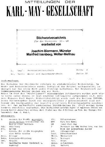 Stichwortverzeichnis für die Nummern 31-40 der Mitteilungen der KMG
