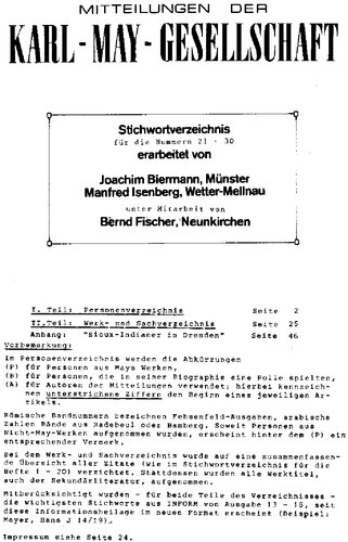 Stichwortverzeichnis für die Nummern 21-30 der Mitteilungen der KMG