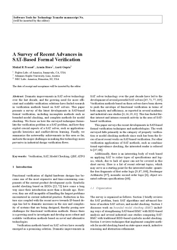 A Survey of Recent Advances in SAT-Based Formal Verification