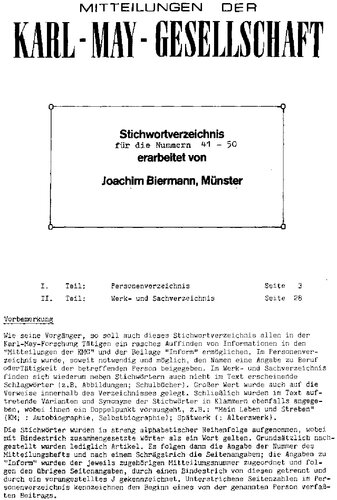 Stichwortverzeichnis für die Nummern 41-50 der Mitteilungen der KMG