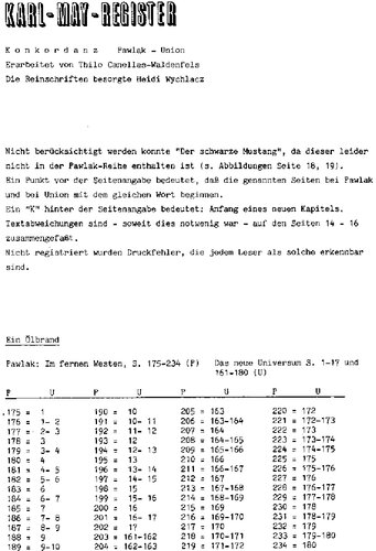 Karl-May-Register zu EIN ÖLBRAND DER SOHN DES BÄRENJÄGERS DER GEIST DES LLANO ESTAKADO DER SCHATZ IM SILBERSEE DER ÖLPRINZ DER SCHWARZE MUSTANG DER BLAUROTE METHUSALEM DIE SKLAVENKARAWANE DAS VERMÄCHTNIS DES INKA