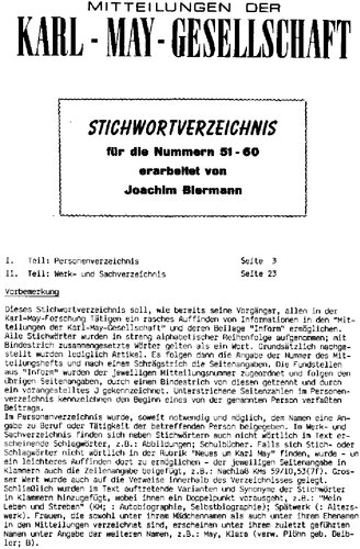 Stichwortverzeichnis für die Nummern 51-60 der Mitteilungen der KMG
