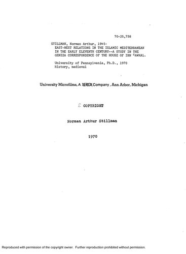 East-West Relations in the Islamic Mediterranean in the Early Eleventh Century: A Study in the Geniza Correspondence of the House of Ibn 'Awkal