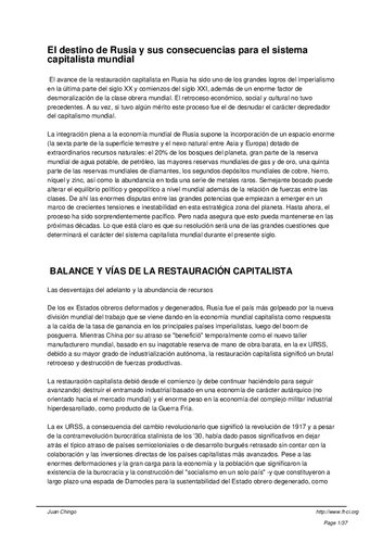 El destino de Rusia y sus consecuencias para el sistema capitalista mundial