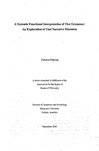 A Systemic Functional Interpretation of Thai Grammar: An Exploration of Thai Narrative Discourse