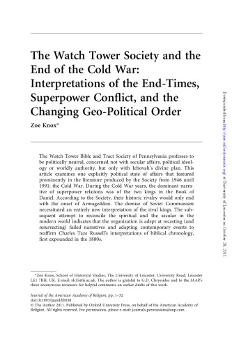 The Watch Tower Society and the End of the Cold War