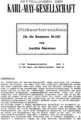 Stichwortverzeichnis für die Nummern 91-100 der Mitteilungen der KMG