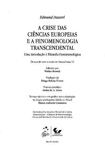 A Crise das Ciências Europeias e a Fenomenologia Transcendental