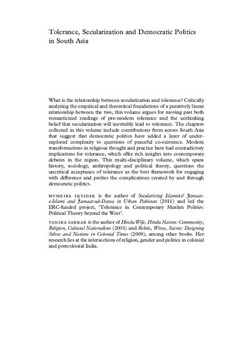 Tolerance, Secularization and Democratic Politics in South Asia