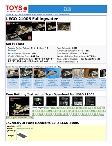 Lego Architecture Parts List , Frank Lloyd Wright Fallingwater