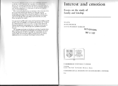 Interest and Emotion: Essays on the Study of Family and Kinship