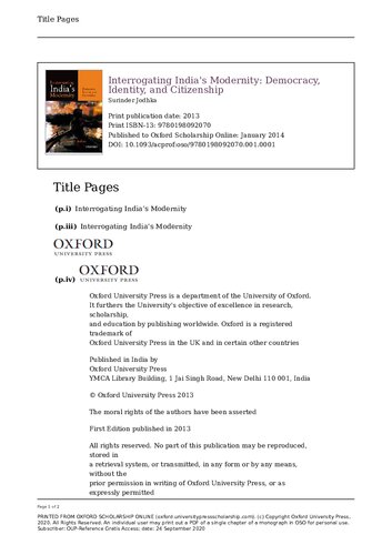 Interrogating India's Modernity: Democracy, Identity, and Citizenship