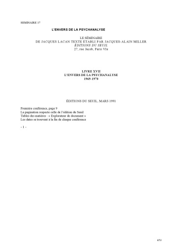 Seminaire XVII - L’envers de la psychanalyse
