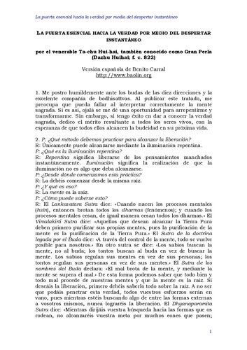 La puerta esencial hacia la verdad por medio del despertar instantáneo