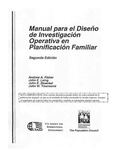 Manual para el Diseño de Investigación Operative en Planificación Familiar, Segunda Edición