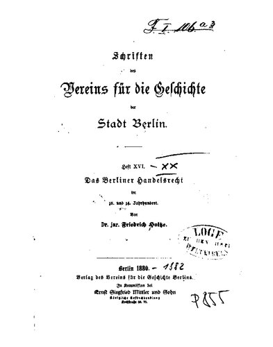 Das Berliner Handelsrecht im XIII. und XIV. Jahrhundert