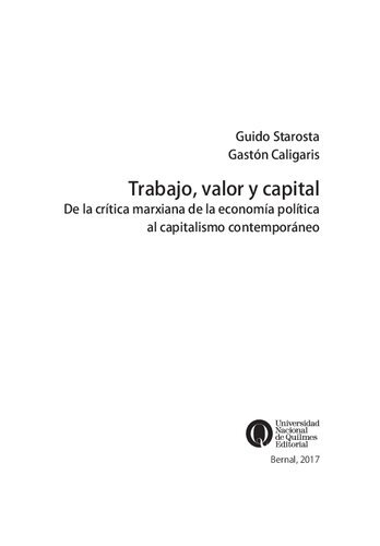 Trabajo, valor y capital. De la crítica marxiana de la economía política al capitalismo contemporáneo