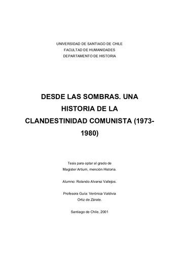 Desde las sombras. Una historia de la clandestinidad comunista (1973-1980)