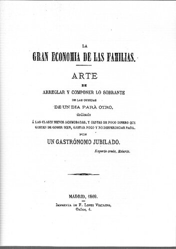 La Gran Economia De Las Familias Por Un Gastronomo Jubilado(1869)