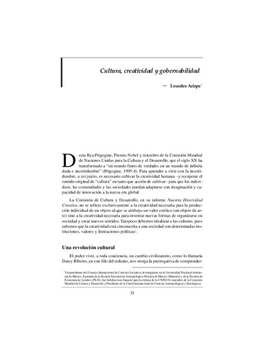 Cultura Creatividad Y Gobernabilidad