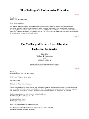 The Challenge of Eastern Asian Education: Implications for America
