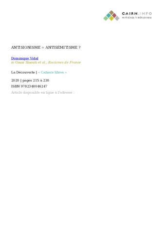 Antisionisme = antisémitisme ? from Racismes de France