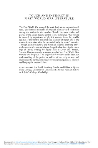 Touch and Intimacy in First World War Literature