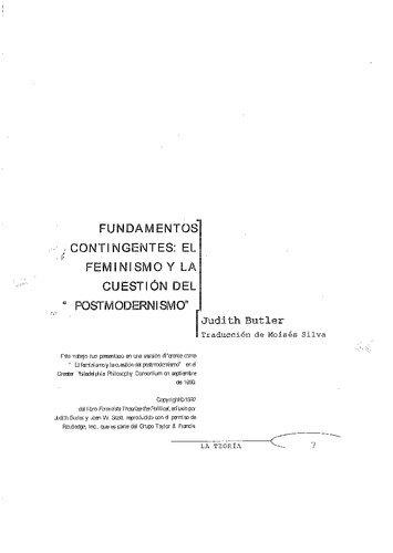 Fundamentos Contingentes Feminismo Y La Cuestion De La Posmodernidad