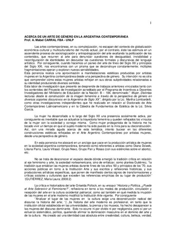 Acerca De Un Arte De Genero En La Argentina Contemporanea