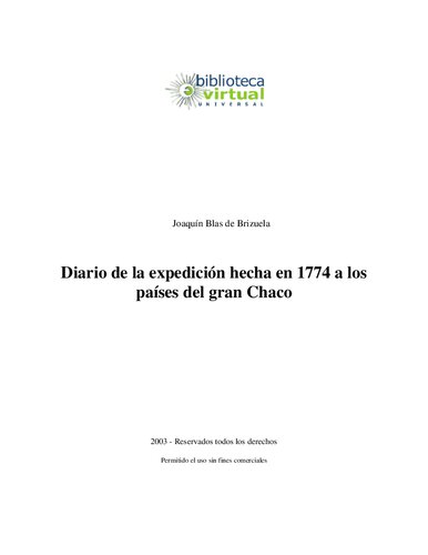 Diario De La Expedicion En 1774 A Gran Chaco