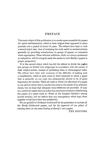 Collected Papers of G. H. Hardy, Volume I; including joint papers with J. E. Littlewood and others. Diophantine Approximation; Additive Number Theory; Complete List of Hardy's Mathematical Papers