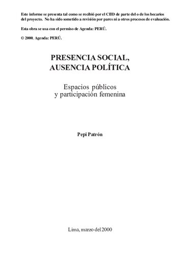 Presencia social, ausencia política. Espacios públicos y participación femenina