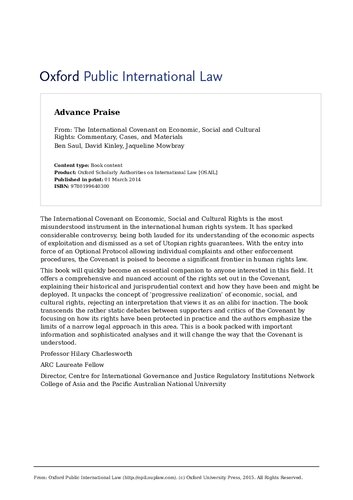 The International Covenant on Economic, Social and Cultural Rights: Commentary, Cases, and Materials