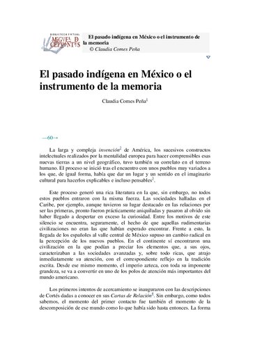(El pasado indígena en México o el instrumento de la memoria)