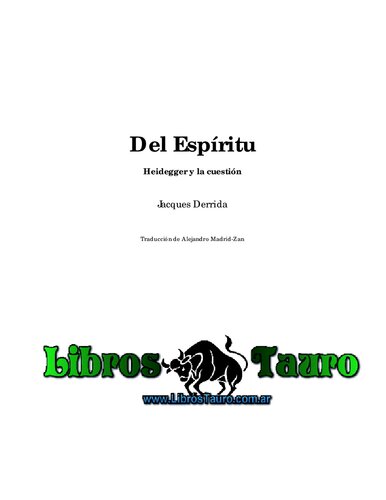 Del Espíritu: Heidegger y la cuestión