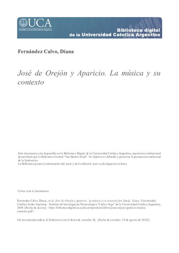 José de Orejón y Aparicio. La música y su contexto