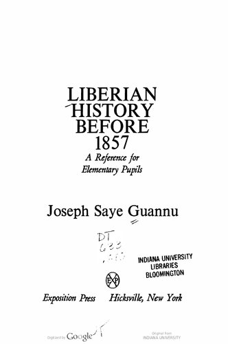 Liberian History Before 1857: A Reference for Elementary Pupils
