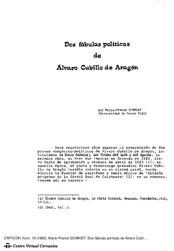 Dos fábulas políticas de Álvaro Cubillo de Aragón