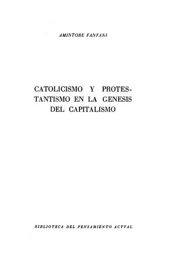 Catolicismo Y Protestantismo En La Genesis Del Capitalismo