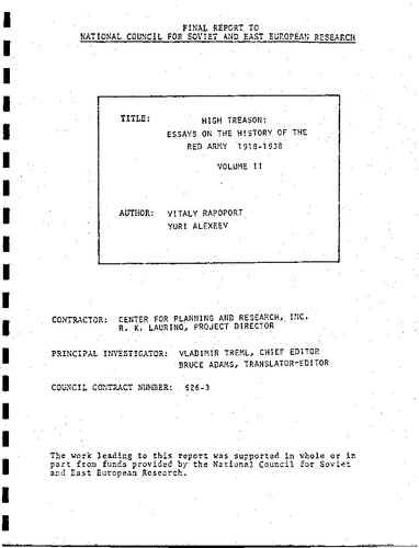 High Treason: Essays on the History of the Red Army 1918-1938: Volume 2