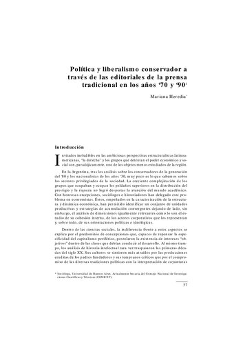 Politica Y Liberalismo De Los Editoriales De La Prensa
