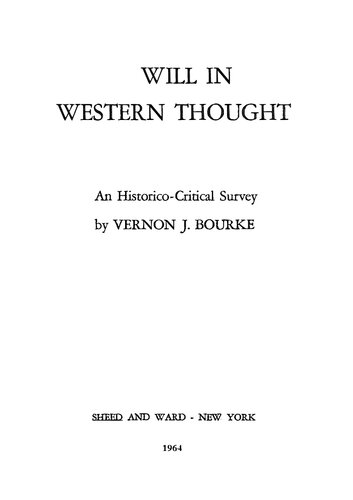 Will in Western Thought - Historico-Critical Survey