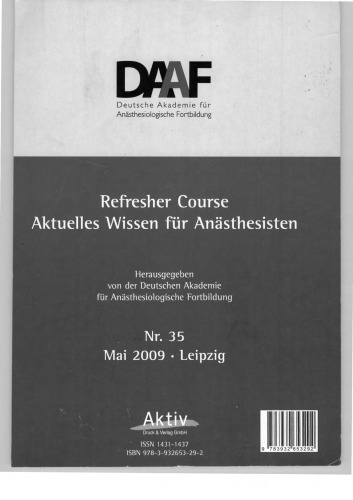 Refresher Course Aktuelles Wissen für Anästhesisten / Nr. 35. 9. - 12. Mai 2009, Leipzig